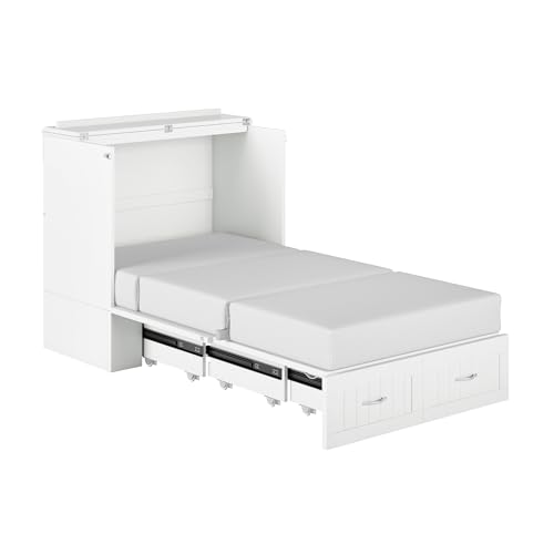 AFI Southampton Queen Murphy Bed Chest with Mattress, Storage, and Built-in Charger in Grey