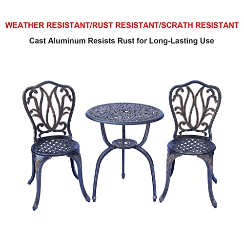 C/G 3 Piece Bistro Set,Outdoor Patio Set,Anti-Rust Cast Aluminum Bistro Table Set for Park Yard Front Porch Furniture(Antique Copper)