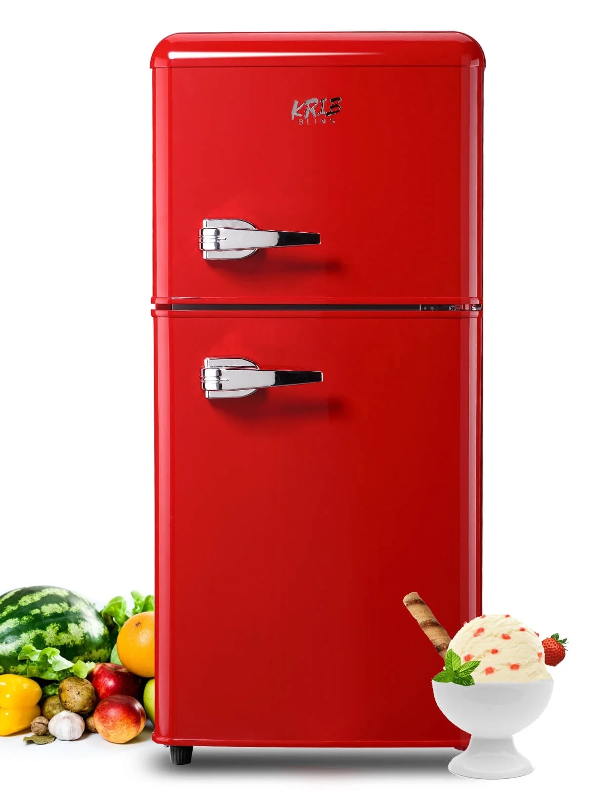KRIB BLING 3.5 Cu.ft Mini Fridge with 7 Level Thermostat, Compact Refrigerator with Freezer on Top, Ideal for Dorm, Office, Black