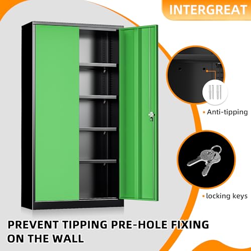 INTERGREAT Metal Storage Cabinets 72” Black Garage Steel Storage Cabinet with Doors and Shelves, Metal Tool Cabinet