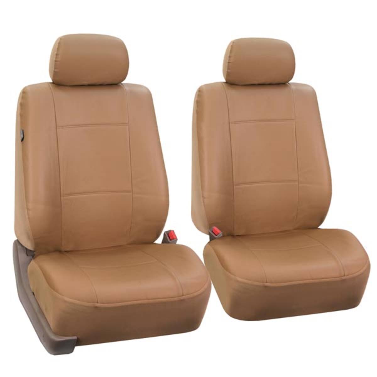(12 Pack) FH Group Tan Faux Leather AIRBAG Compatible Car Seat Covers, 2 Pieces - Megean