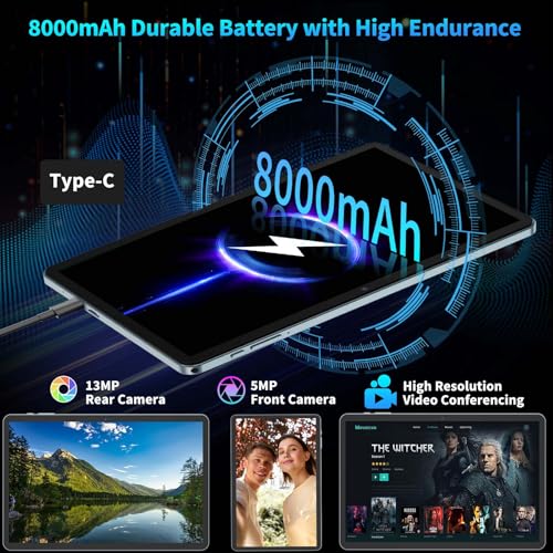 2025 Android 15 Tablet with Keyboard, 24GB+128GB+2TB Expand, 10.1 Inch Octa-Core 2-in-1 Tablets with 5G/2.4G WiFi, 8000mAh, BT5.0, GMS Certified