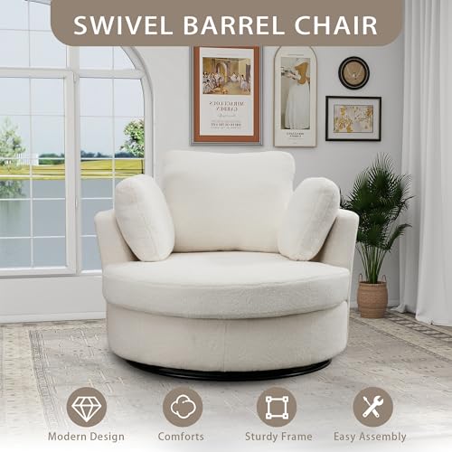Chifee & Vingol 42.2" Oversized Swivel Accent Chair Round Barrel Chair,Chenille,Beige
