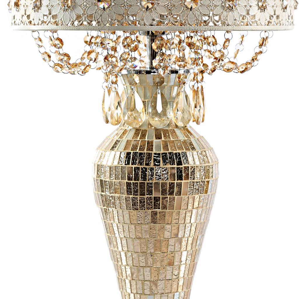 Tracy Porter Poetic Wanderlus Solvang Jeweled Metal and Mosaic Base Table Lamp with Cascading Crystals, Gold