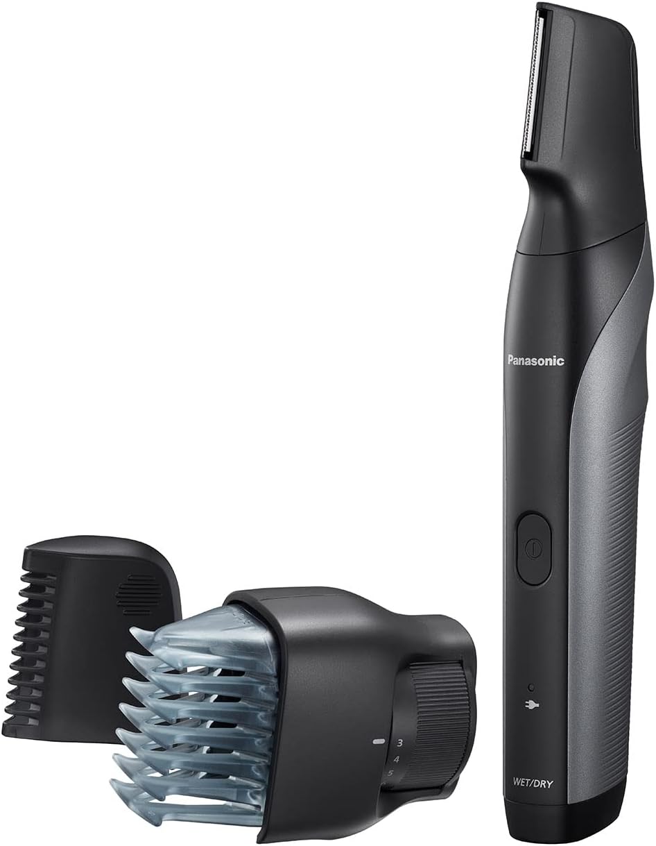 Panasonic Body Hair Trimmer for Men, Cordless Waterproof Design, V-Shaped Trimmer Head with 3 Comb Attachments for Gentle