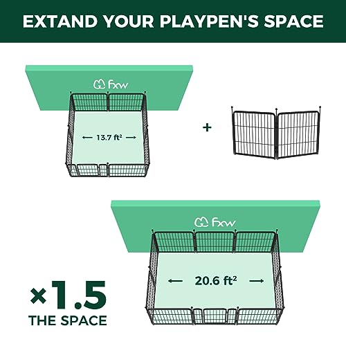 FXW Rollick Dog Playpen for Yard, RV Camping, 32 inch 16 Panels for Small and Medium Dogs│Patented