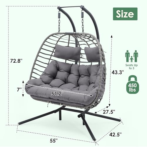 Double Egg Swing Chair with Stand for Outdoor