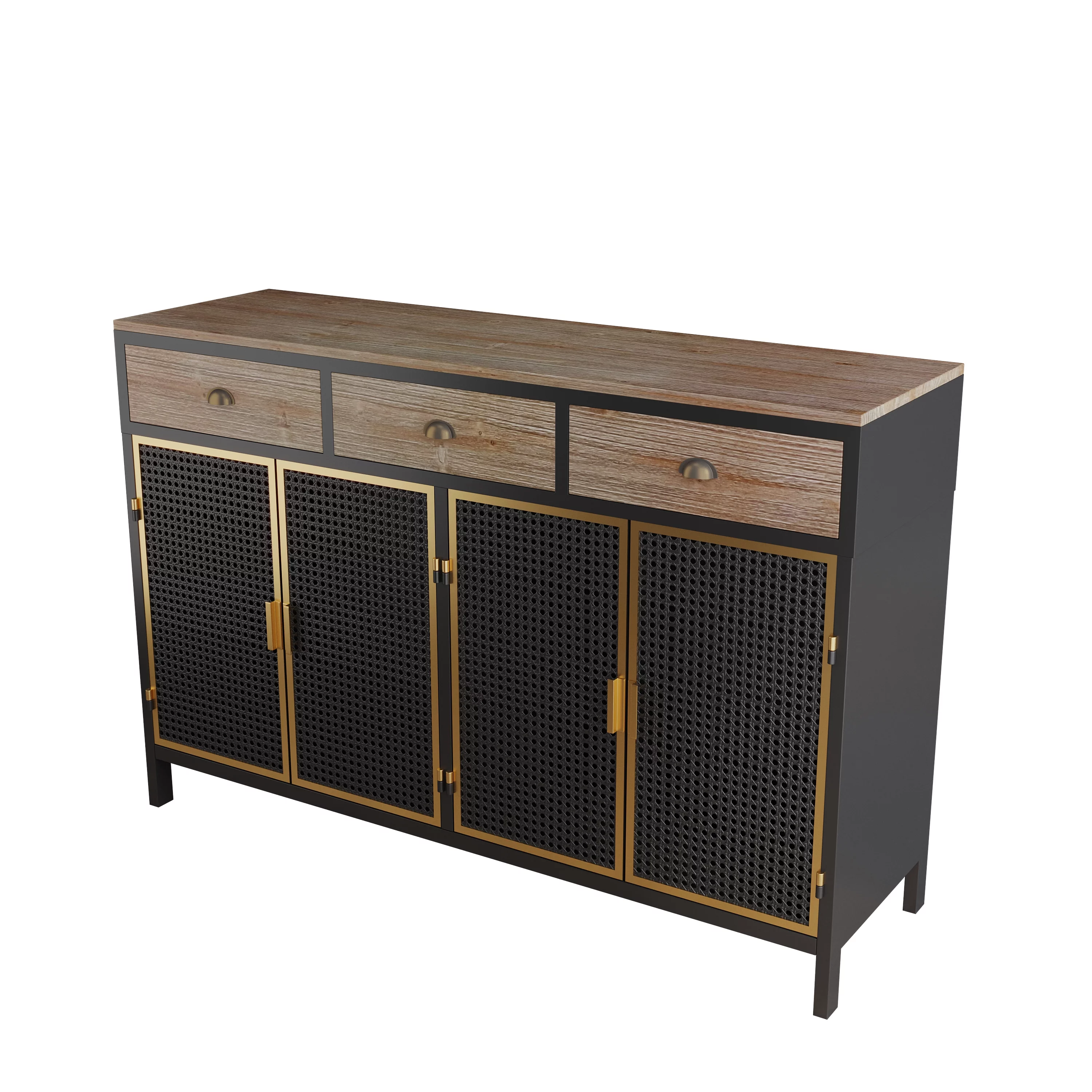 47.64" Wide 2 Doors Modern Sideboard with 3 Top Drawers, Freestanding Sideboard Storage Cabinet Entryway Floor Cabinet for Living Room Office Bedroom