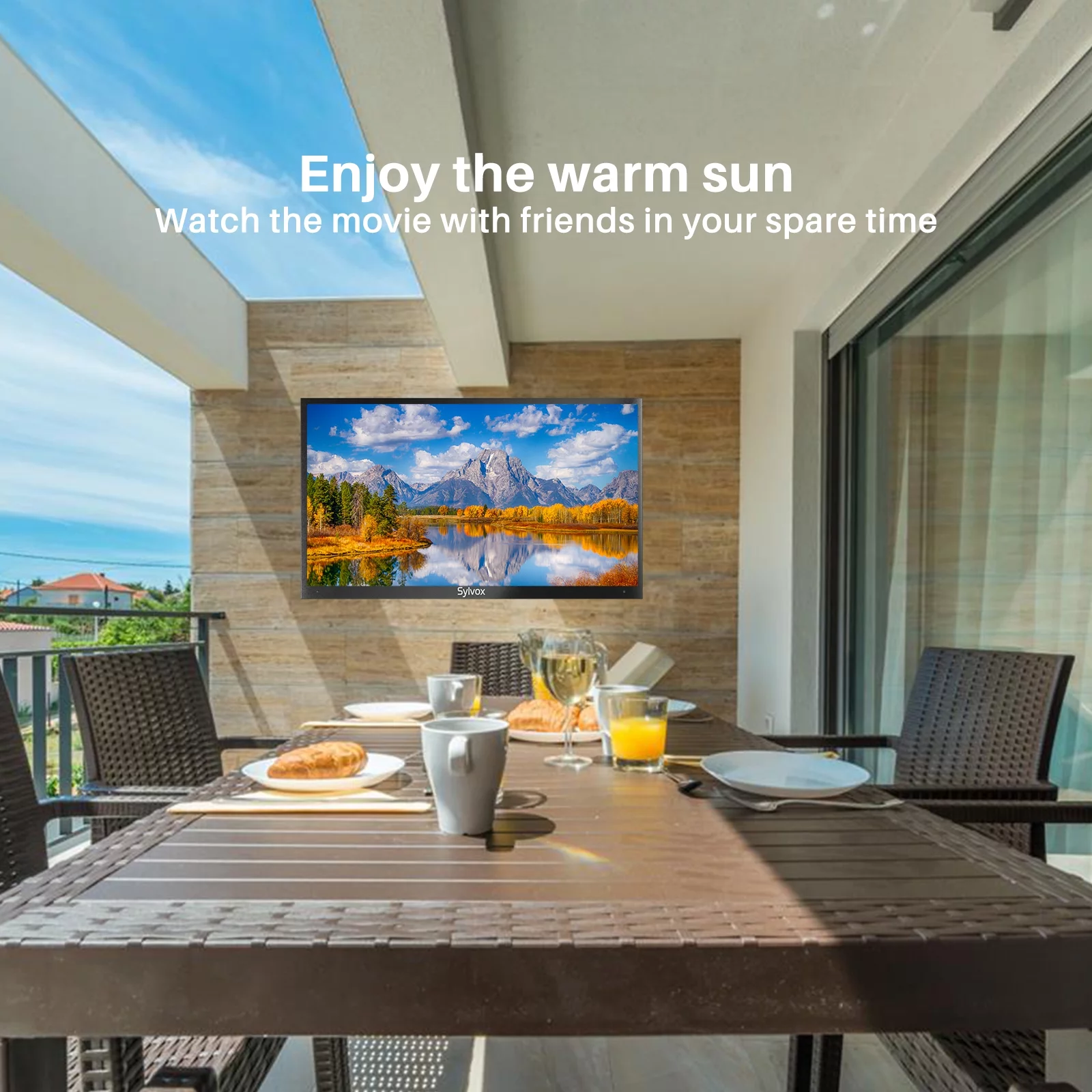 Sylvox 43 inch Outdoor TV Partial Sun 1000 Nits 4K LED Waterproof TV Anti Glare Outdoor Smart TV (Deck Series)