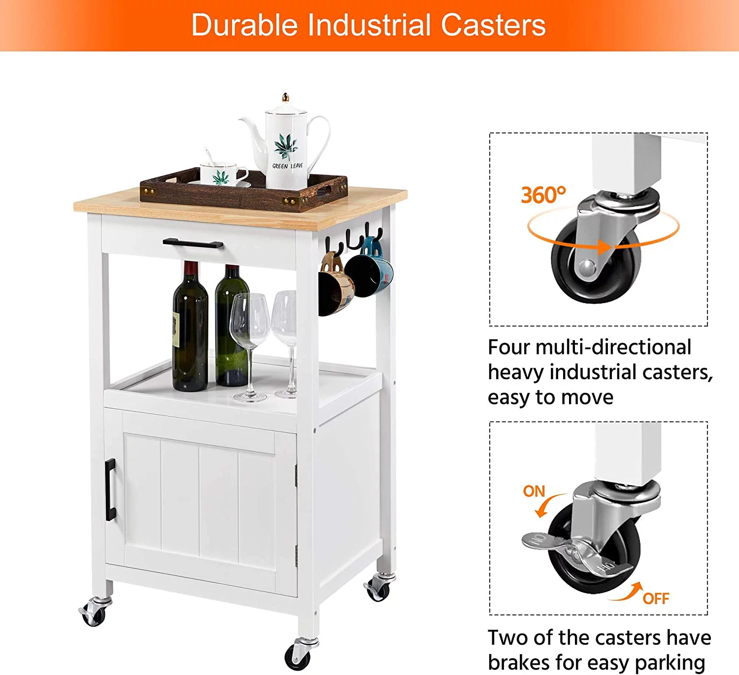 Rolling Kitchen Island with Single Door Cabinet, Kitchen Cart with Drawer on Swivel Wheels