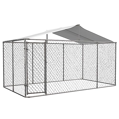 Large Outdoor Dog Kennel, Heavy Duty Galvanized Steel Dog Enclosure, Chicken Coop with Waterproof UV-Resistant Cover