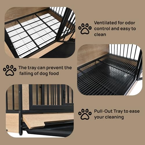 63'' Double Dog Crate Furniture for 2 Dogs, XXL Wooden 2 Dog Kennel, Wooden Dog Kennel with 2 Drawers,Divider and Sliding Door