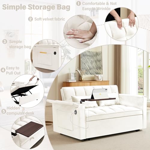 WIIS' IDEA Convertible Sofa Bed,3 in 1 Velvet Sleeper Sofa Pull-Out Bed