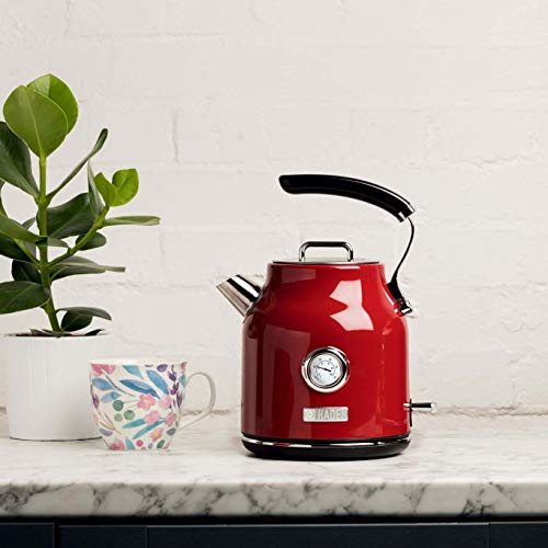 Haden Dorset 1.7 Liter Stainless Steel Countertop Electric Tea Kettle with 4 Slice Wide Slot Stainless Steel Bread Bagel Toaster, Red