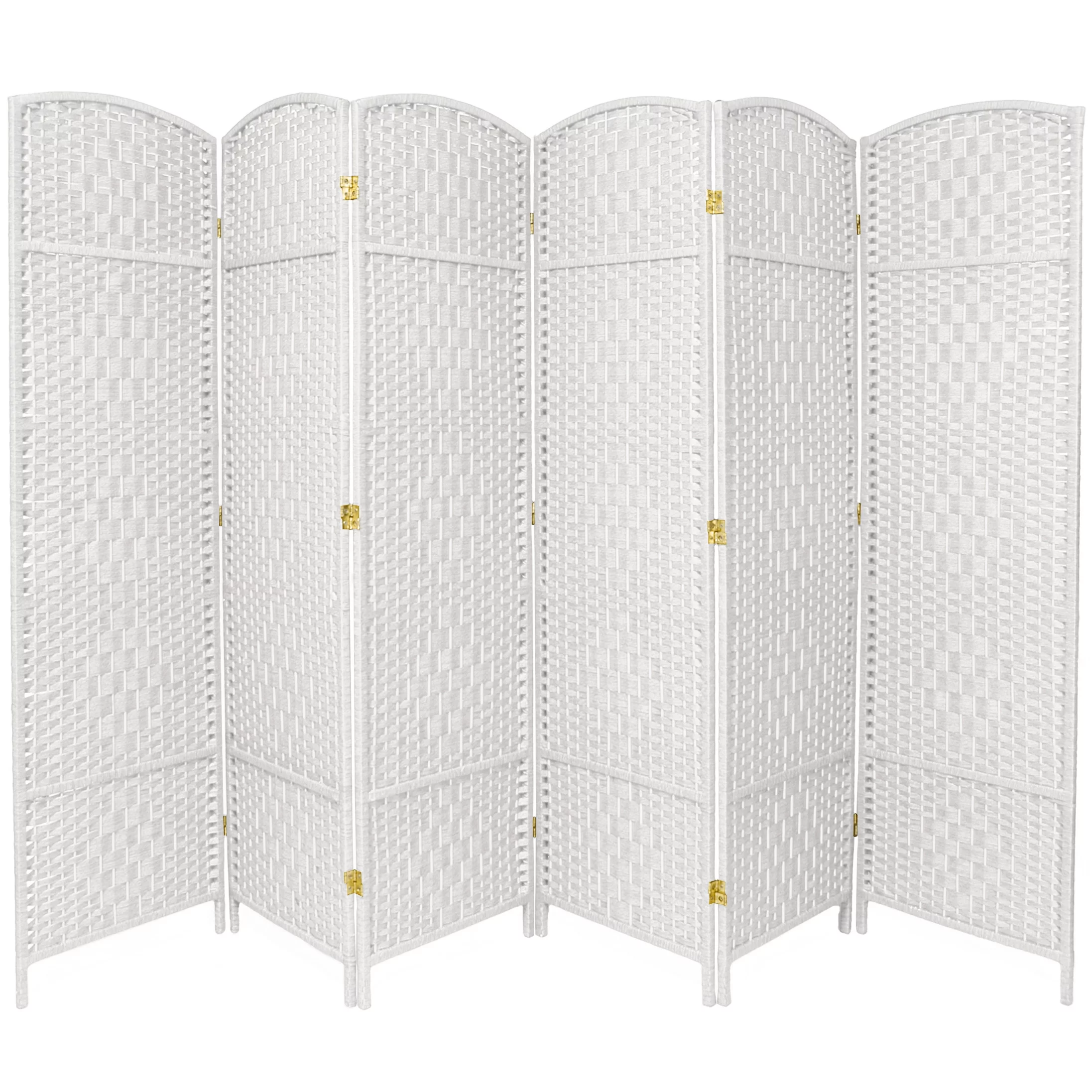 7 ft. Tall Faux Rattan Fiber Diamond Weave Privacy Screen Room Divider - White - 6 Panels