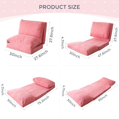 MAXYOYO Bean Bag Bed Folding Sofa Bed Floor Mattress for Adults, Extra Thick and Long Floor Sofa with Corded Washable Cover, Dark Grey, 30x95 Inch