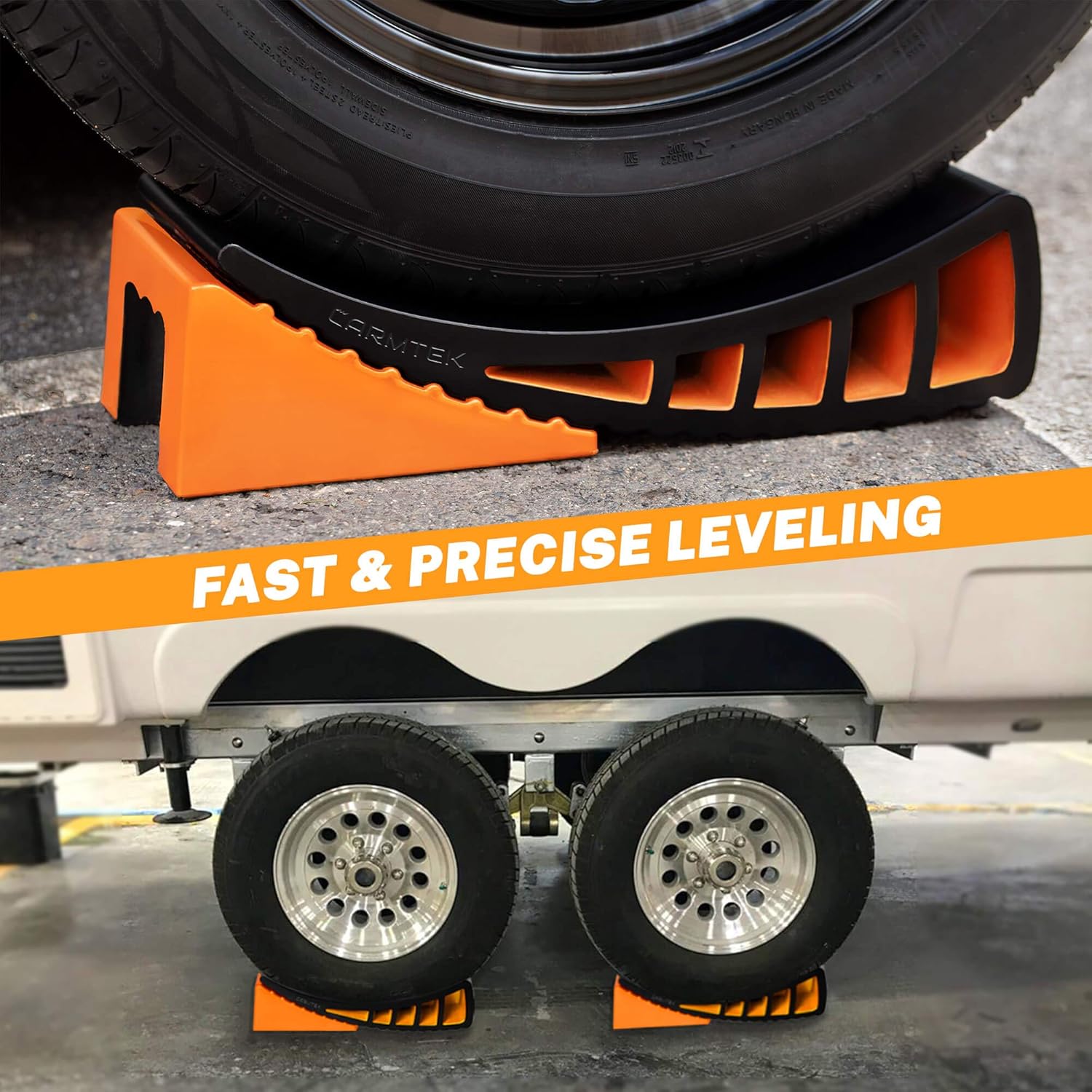 CARMTEK Camper Leveler Premium Kit - Curved RV Levelers with Camper Wheel Chocks