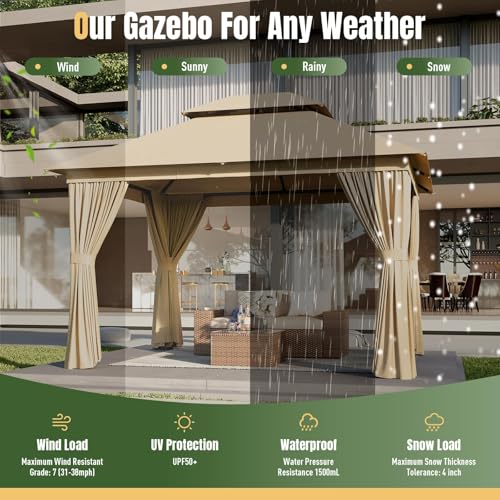 AOXUN Outdoor Gazebo for Patio 10x12, Metal Frame Canopy with Double Roofs