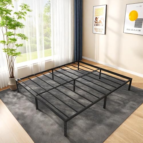 Full Size Bed Frame, 14 Inch Metal Platform Bed with Iron-Art Headboard & Footboard, Classic Bed Frame with Heavy Duty Metal Slats Support