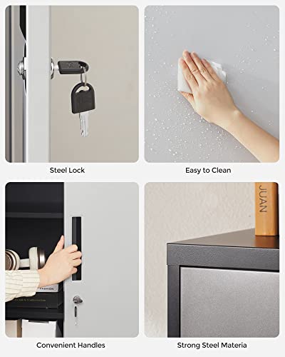 SONGMICS Garage Cabinet, Metal Storage Cabinet with Doors and Shelves, Office Cabinet for Home Office, Garage and Utility Room, Grey UOMC013G01