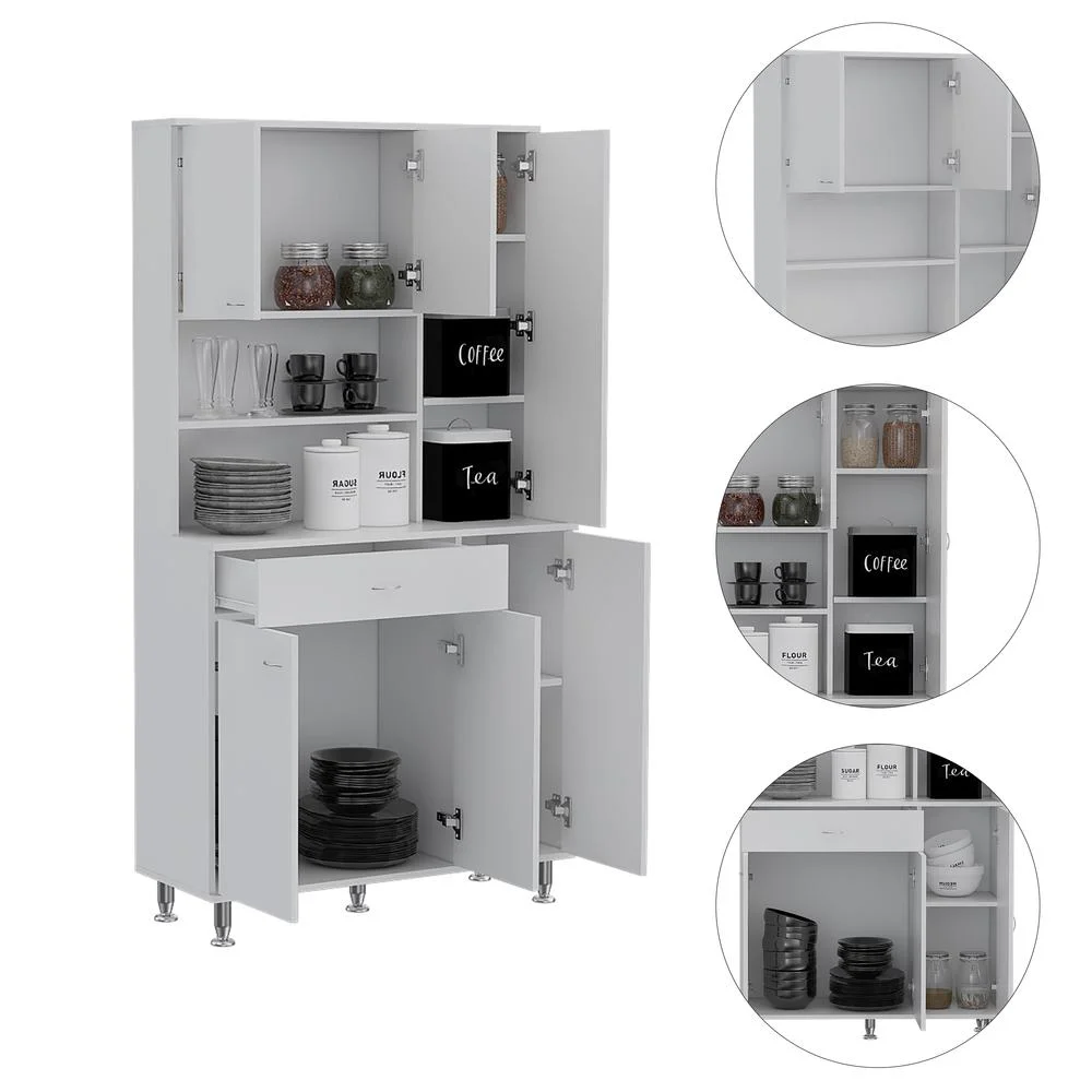 FM FURNITURE Venice 90 Pantry Cabinet with Six Doors White Engineered Wood