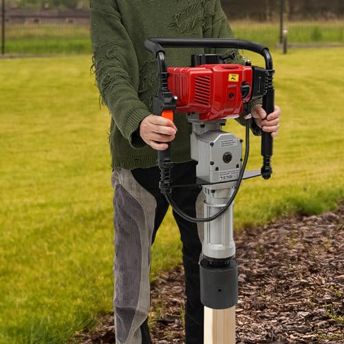 Gas Powered T-Post Driver,4 Stroke 37.7cc Gas Powered Pile Driver Fence,Gasoline Petrol Garden Fencing Tool Machine with 2 Post Driving-head
