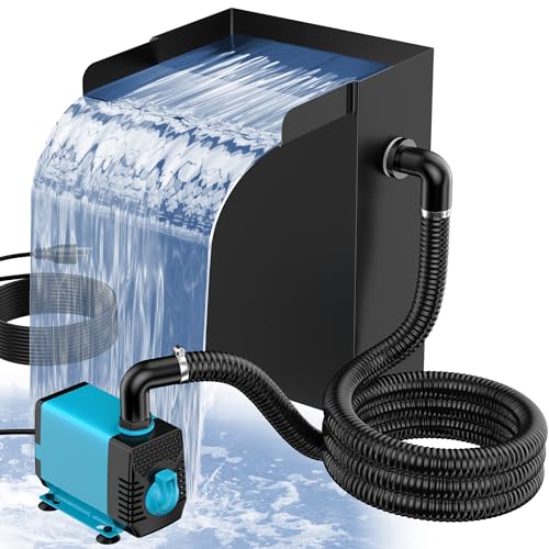 POPOSOAP 24 Inch Pond Waterfall Spillway with 1200GPH Pump, 304 Stainless Steel Waterfall Kit with 9.8FT Corrugated Tube