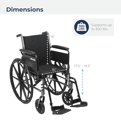 Drive Medical Cruiser III Light Weight Wheelchair with Various Flip Back Arm Styles and Front Rigging Options, 16 Inch