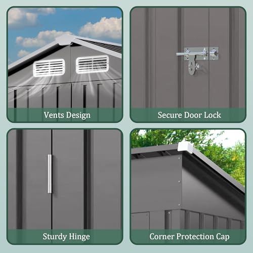 5x3x6FT Outdoor Storage Shed, Galvanized Steel Garden Shed with Lockable Door & Window, Waterproof Metal Tool Storage for Garden, Backyard, Patio