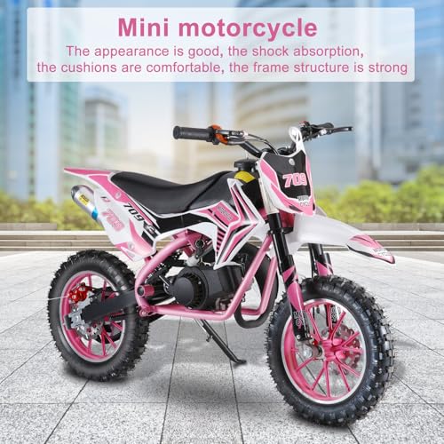 50cc 2-Stroke Kids Dirt Bike Kids Motorcycle Gas Dirt Bike Mini Dirt Bike Pocket Gas Motorbike Off Road Gas Power Mini Pocket Motorcycle with Front