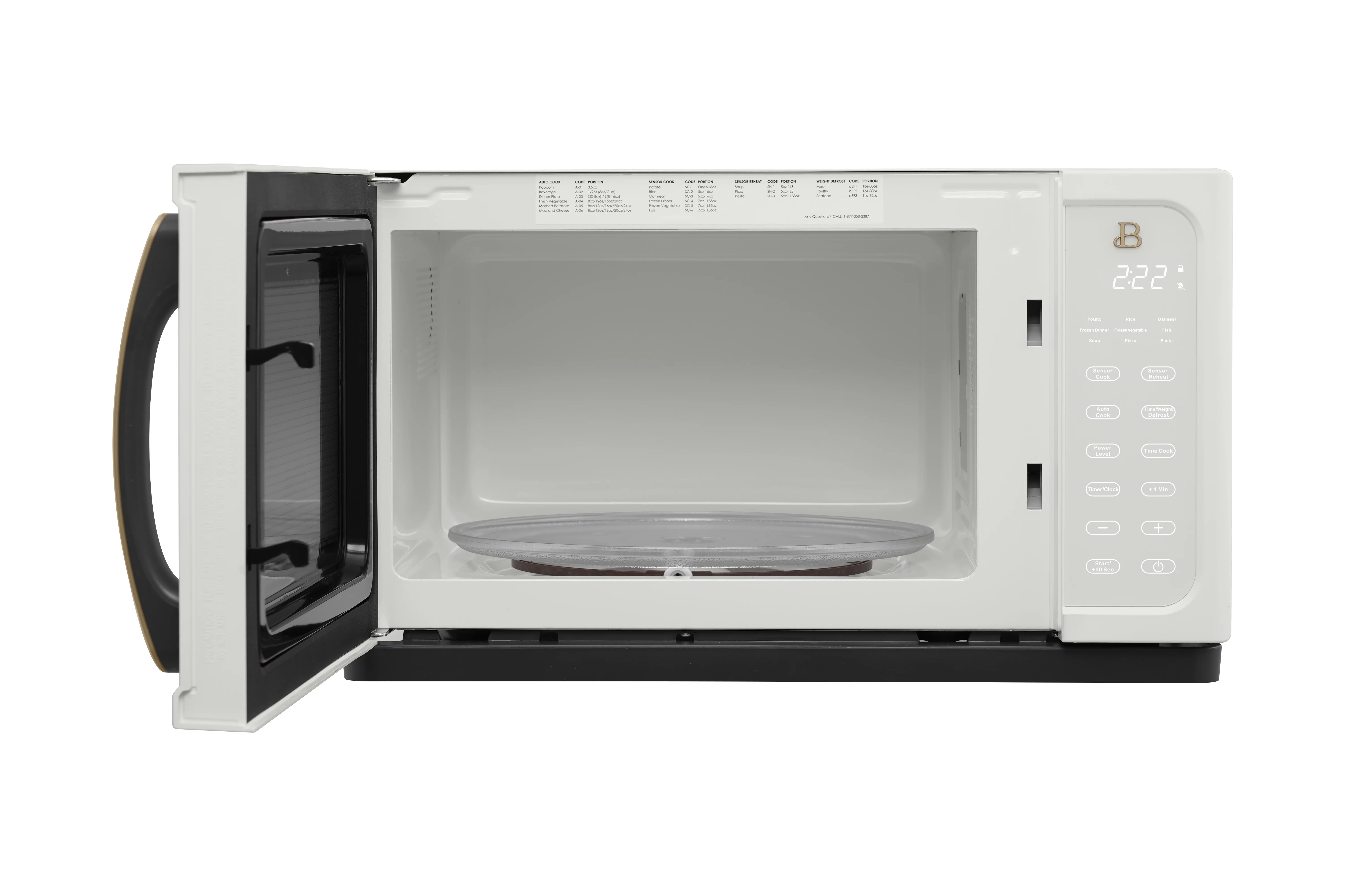 Beautiful 1.1 Cu ft 1000 Watt, Sensor Microwave Oven, White Icing by Drew Barrymore, New - Radiant Selections