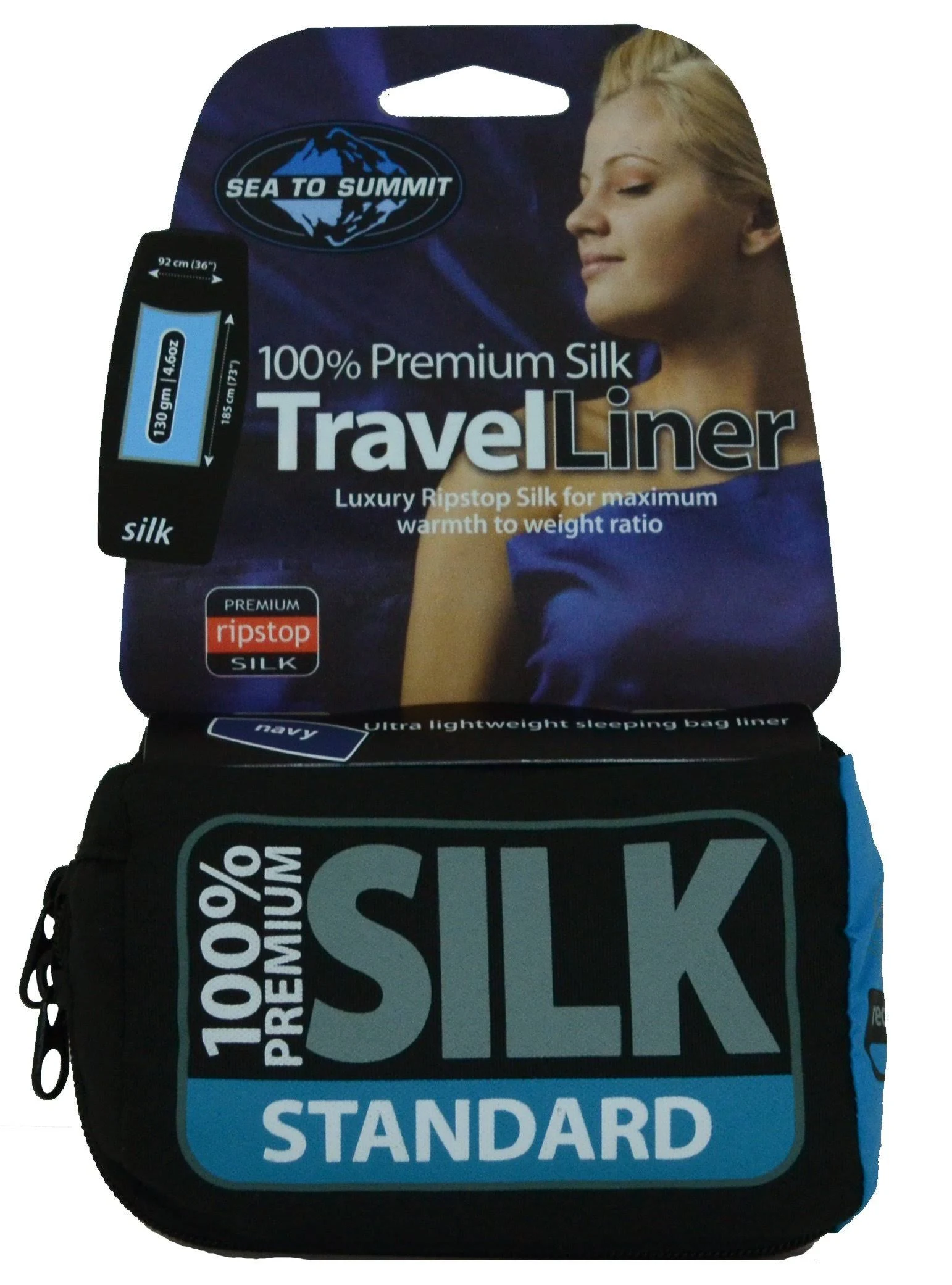 Sea to Summit Premium Silk Liner, Rectangular / Navy Blue