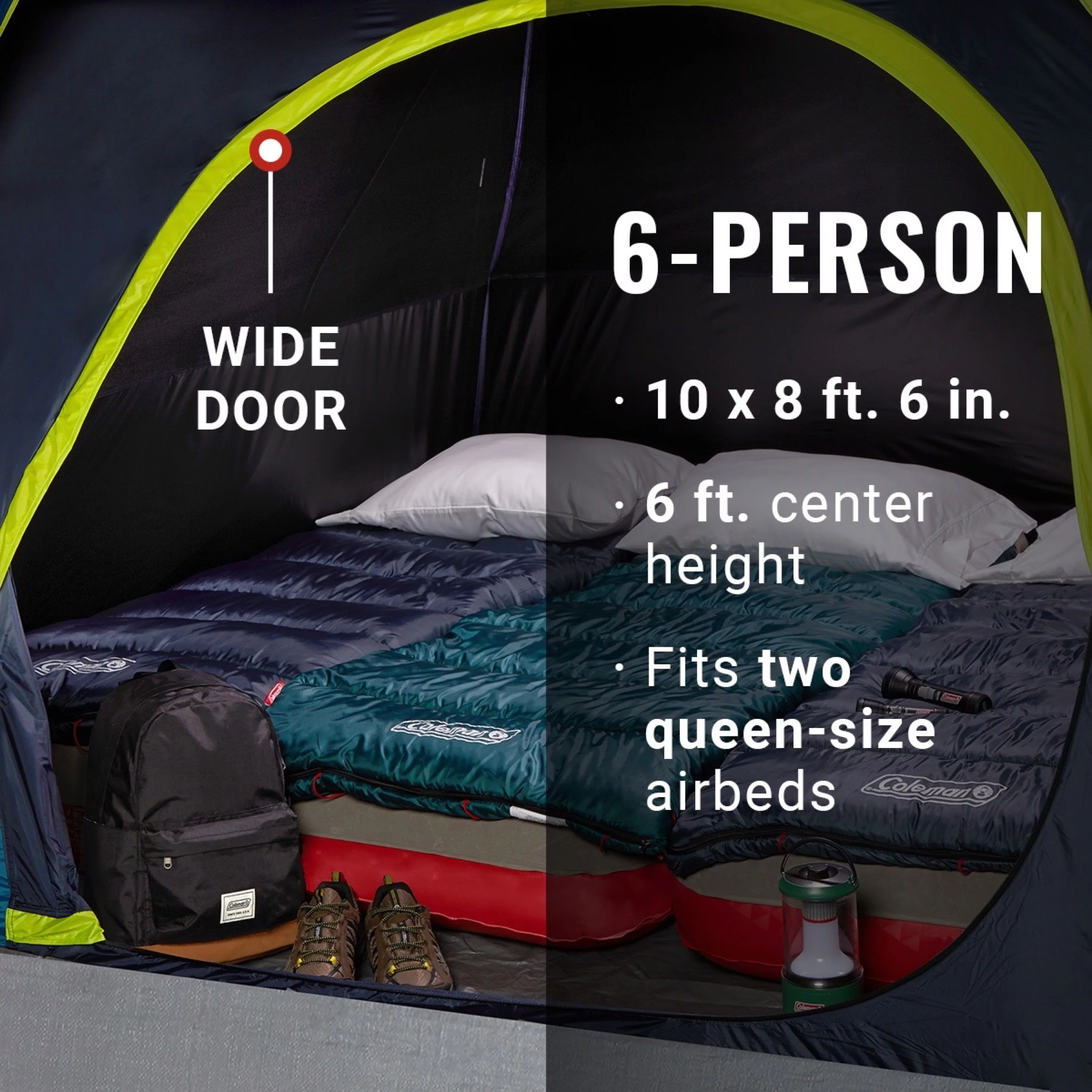 Coleman Camping Tent | 6 Person Dark Room Skydome Tent, Blue