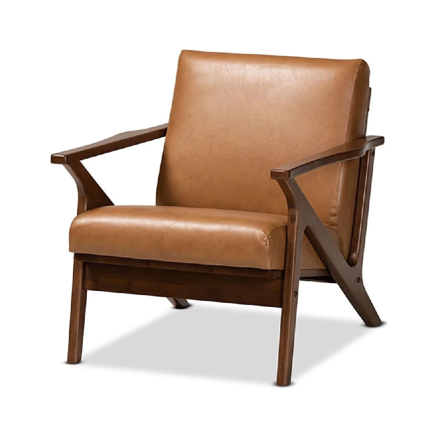 Baxton Studio Bianca Mid-Century Modern Walnut Brown Finished Wood and Tan Faux Leather Effect Lounge Chair