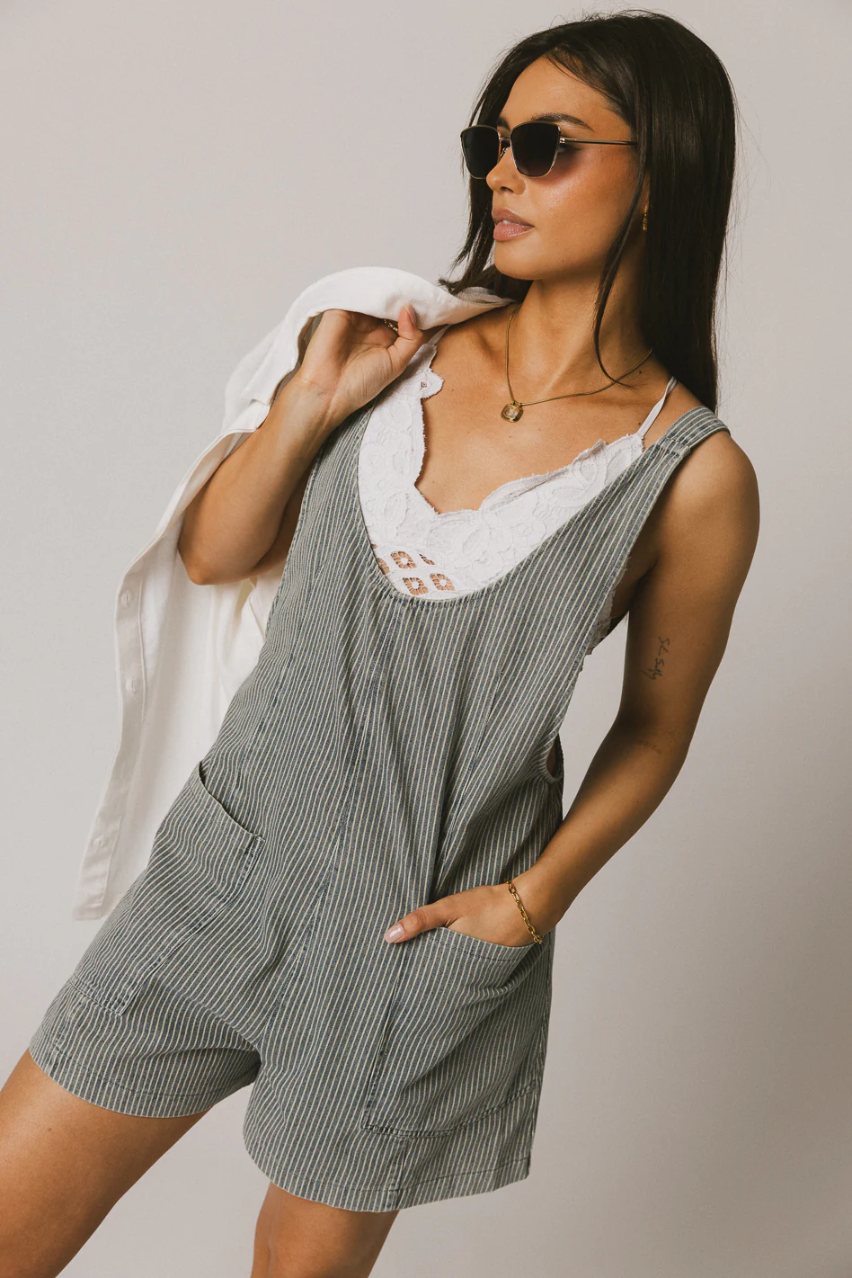 Scottie Denim Overalls in Striped Denim - FINAL SALE