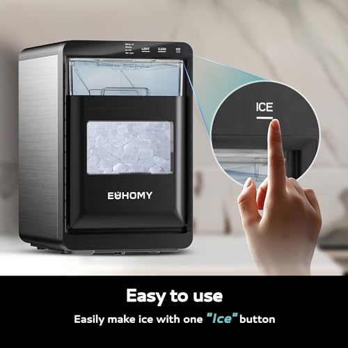 EUHOMY Nugget Ice Maker Countertop, 44Lbs/24H Pebble Ice Maker Machine, Self-Cleaning Pellet Ice Machine with Ice Scoop&Basket
