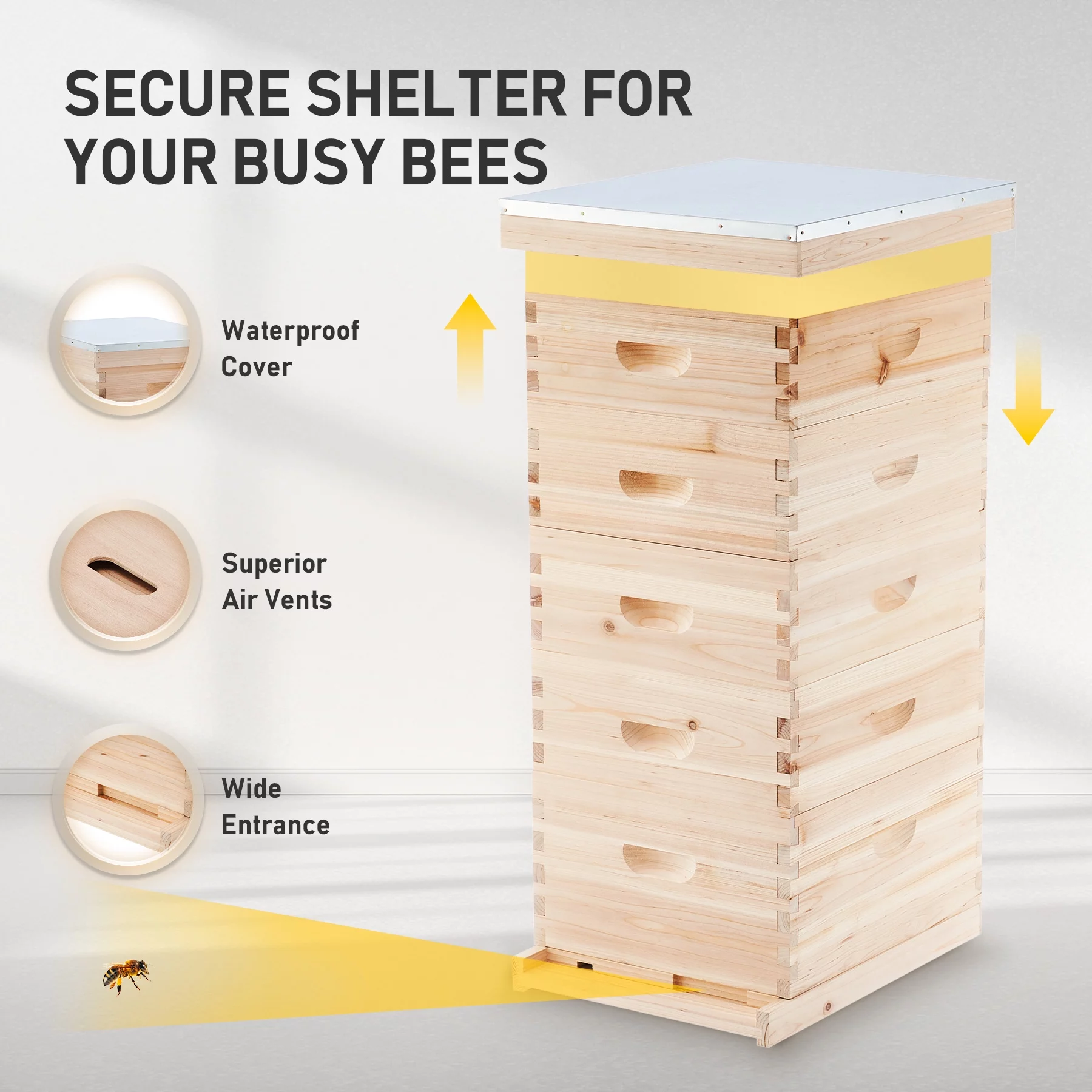 Preenex 5 Brood Boxes Beehive for Beekeeping With Metal Roof - Radiant Selections