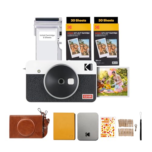 KODAK Mini Shot 3 Retro 4PASS 2-in-1 Instant Digital Camera and Photo Printer (3x3 inches) + 60 Sheets Cartridge Bundle, White