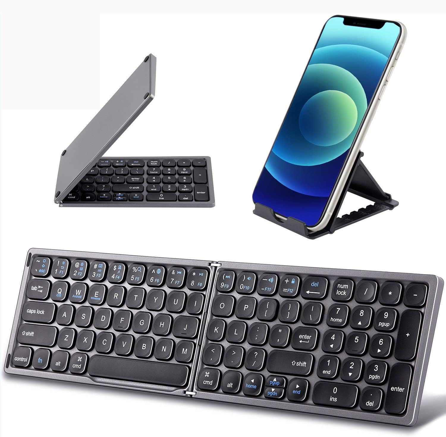 Foldable Bluetooth Keyboard with Numeric Keypad - Samsers Full Size Portable Wireless Keyboard with Holder