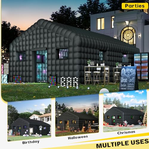 EROMMY 20x16.5x12 FT Large Black Inflatable Nightclub, Blow Up Party Tent Portable with 950W Blower