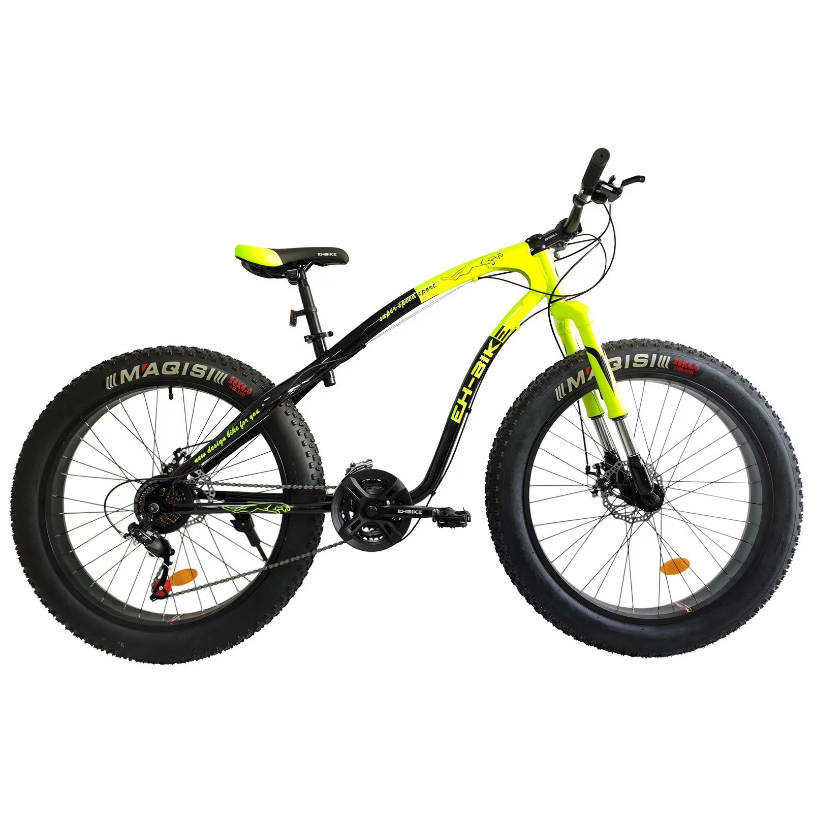 Mens Fat Tire Mountain Bike, 26-Inch Wheels, 4-Inch Wide Knobby Tires, 7-Speed, Steel Frame, Front and Rear Brakes 76.8x24.8x41.3in - Black