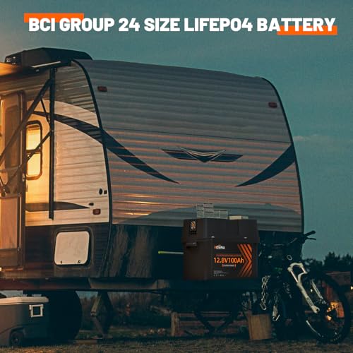 12V 100Ah BCI Group 24 LiFePO4 Battery, Built in 100A BMS, Max. 15000 Deep Cycle Lithium Rechargeable Battery for RV, Trolling Motor, Camping, Marine