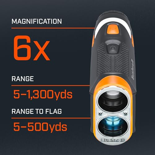 Bushnell Golf Tour V6 Shift Laser Rangefinder with Slope Switch, Visual Jolt Flag Locking, Magnetic Mount, 1300 Yard Range 6X Magnification