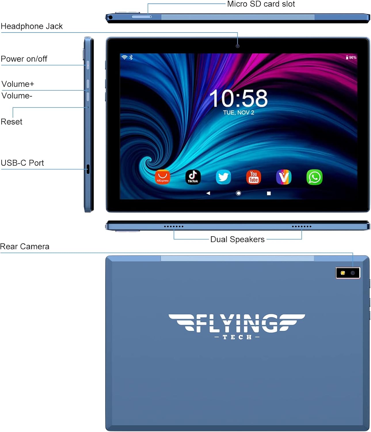 Tablet 10 inch, Android 10.0 Tablets Octa-Core Processor with 4GB RAM 64GB ROM, Expandable to 128GB Storage, 13.0 MP Rear Camera