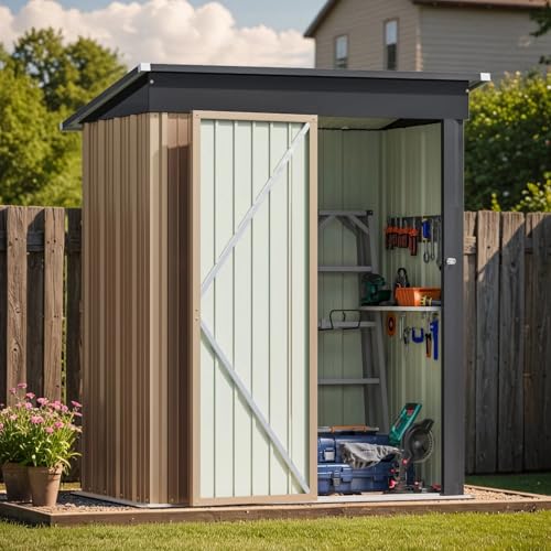 Greesum 5×3 FT Outdoor Storage Shed, Metal Storaged Sheds Without Floor, Tool Sheds with Lockable Doors and Sloping Roof for Garden, Patio, Backyard