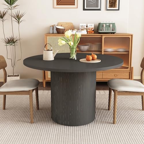 47 inch Round Dining Table for 4, Kitchen Table Dinner Table with 2-Layer Storage Shelf and Wood Slide Door for Home Dining Room Living Room (Walnut)