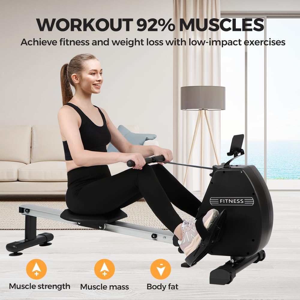 Panana Magnetic Rower Machine Compact Foldable Rowing Machine for Home Use with Quiet Resistance 8 Levels, 300lb Weight Capacity