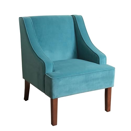 HomePop Velvet Swoop Arm Accent Chair, Suri Blue