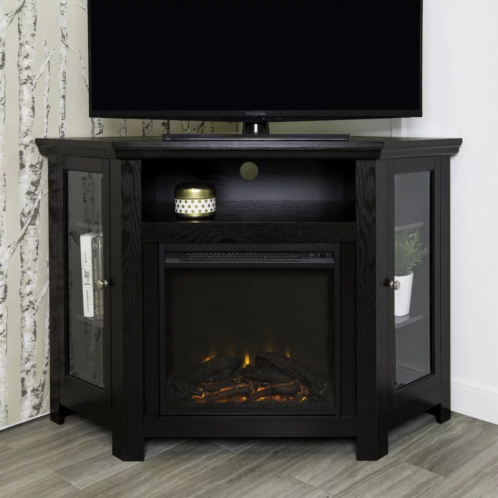 Walker Edison Black Corner Fireplace TV Stand for TVs Up to 50"