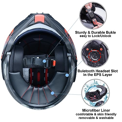 BEON Full Face Motorcycle Helmet DOT Approved, 180° Reversible Chin Guard Modular Pilot Helmet with Anti-Fog Dual Visors for Adult Men Women (S-XXL)